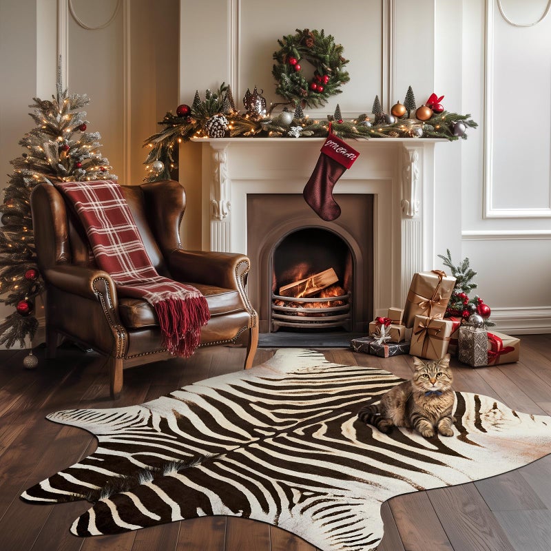 jinchan Zebra Print Area Rug Faux Skin Cowhide Animal Design Mat Faux Suede Safari Accent Rug Indoor Floorcover for Bedroom Living Room 3x4 Feet - Image 2